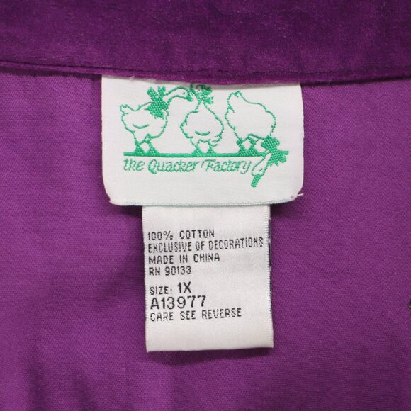 VINTAGE THE QUACKER FACTORY Velvet Grape Embroidery Button Down Shirt Size 1X - Picture 7 of 7